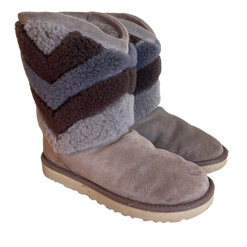 UGG Chevron Shearling Ankle Boots in Gray and Brown